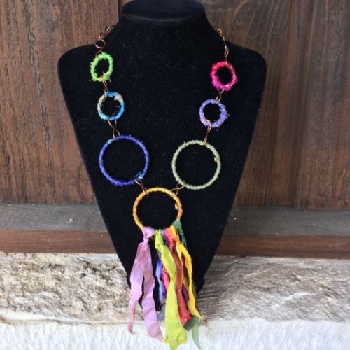 Karen Meador, Ph.D.'s Make a Necklace out of Boho Bangles - , Contemporary Wire Jewelry, Lashing, Wire Lashing, Wire Wrapping, Wrapping, Wire Wrapping Jewelry, boho bangle necklace